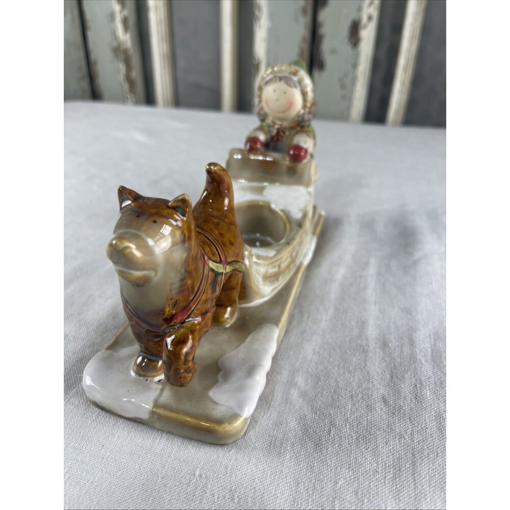 Yankee Candle Ceramic Sled Dog Tea Light Candle Holder
